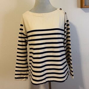 J. Crew Navy Blue and Cream Striped Long Sleeve Top 🐝